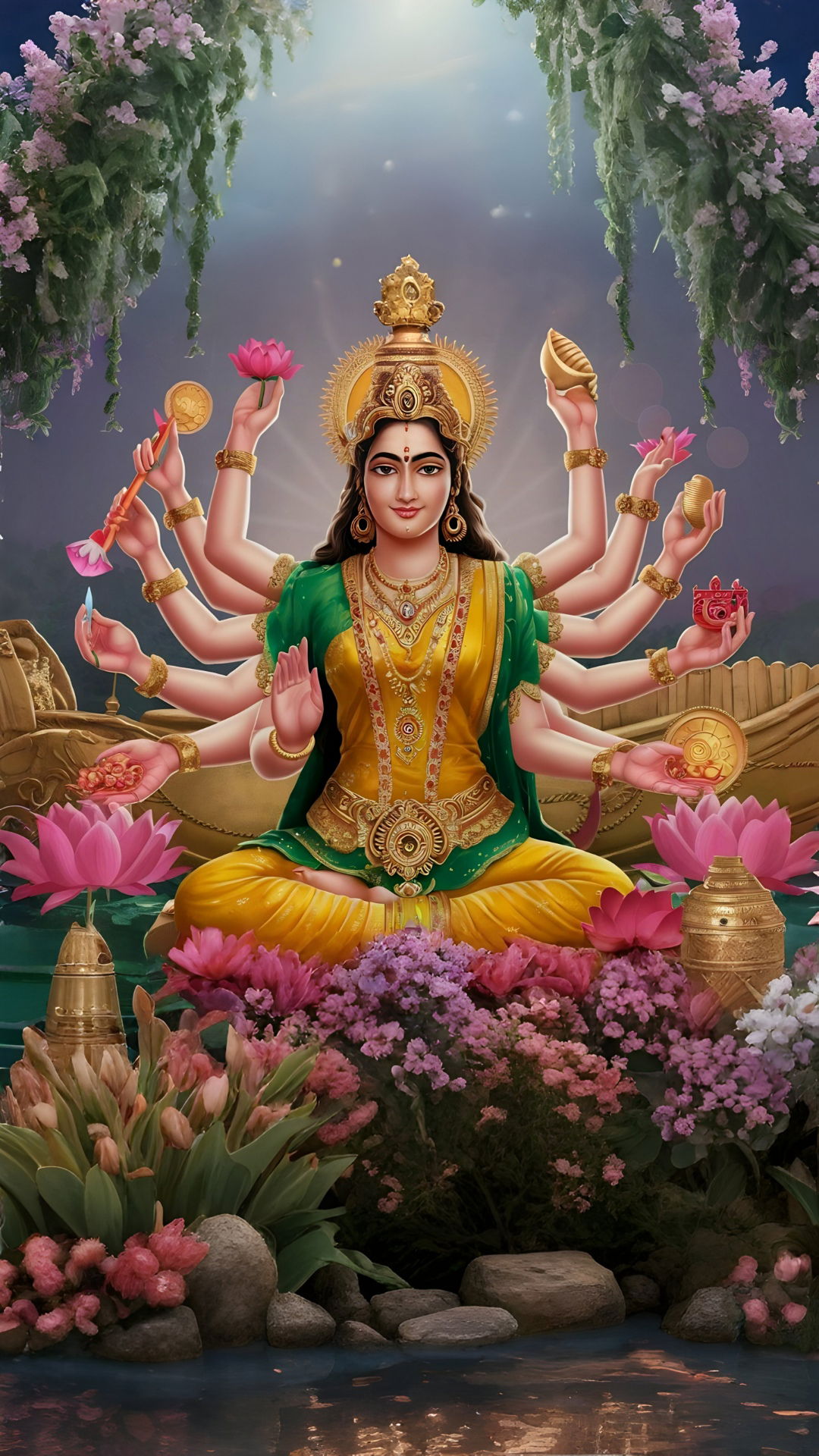 Goddess Lakshmi bestows blessings upon devotees.