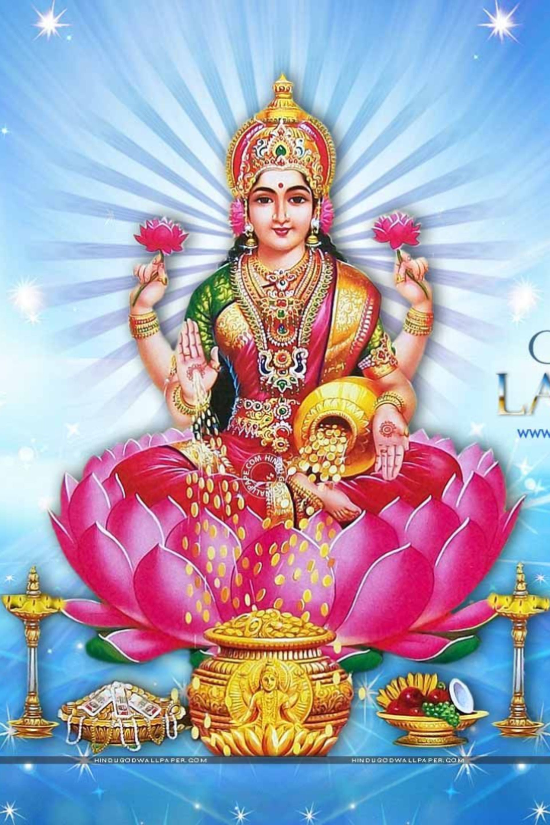 Goddess Lakshmi seated on lotus flower