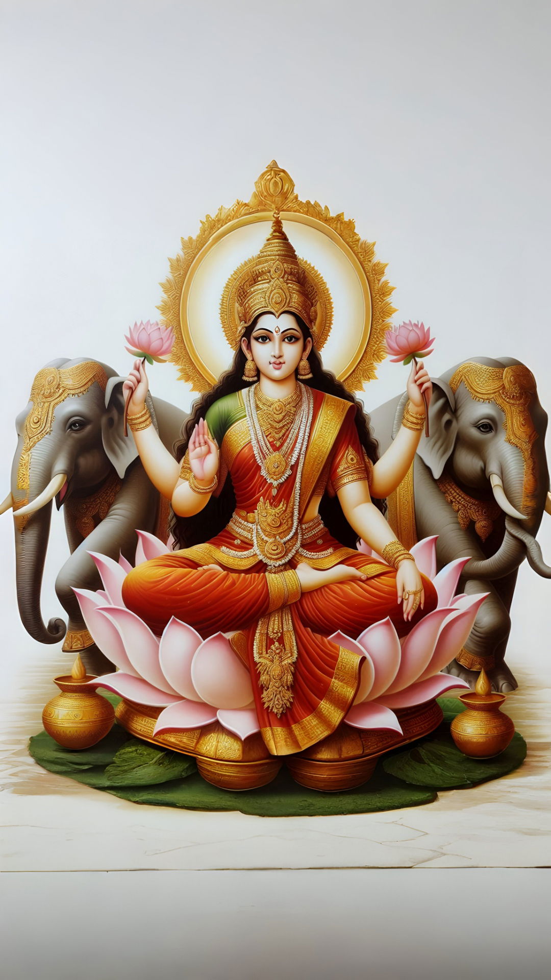 Lakshmi Maa seated on lotus with elephants