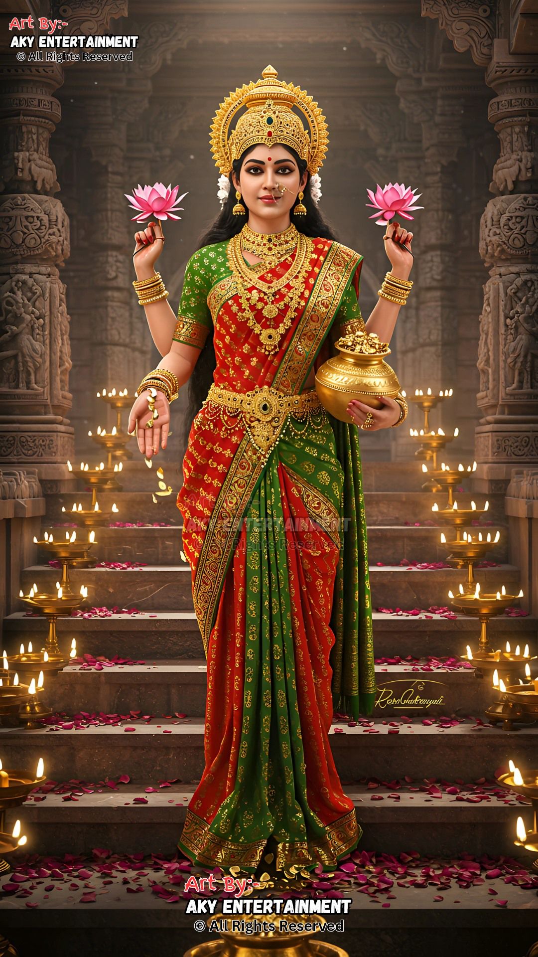 Lakshmi Maa holding lotus flowers