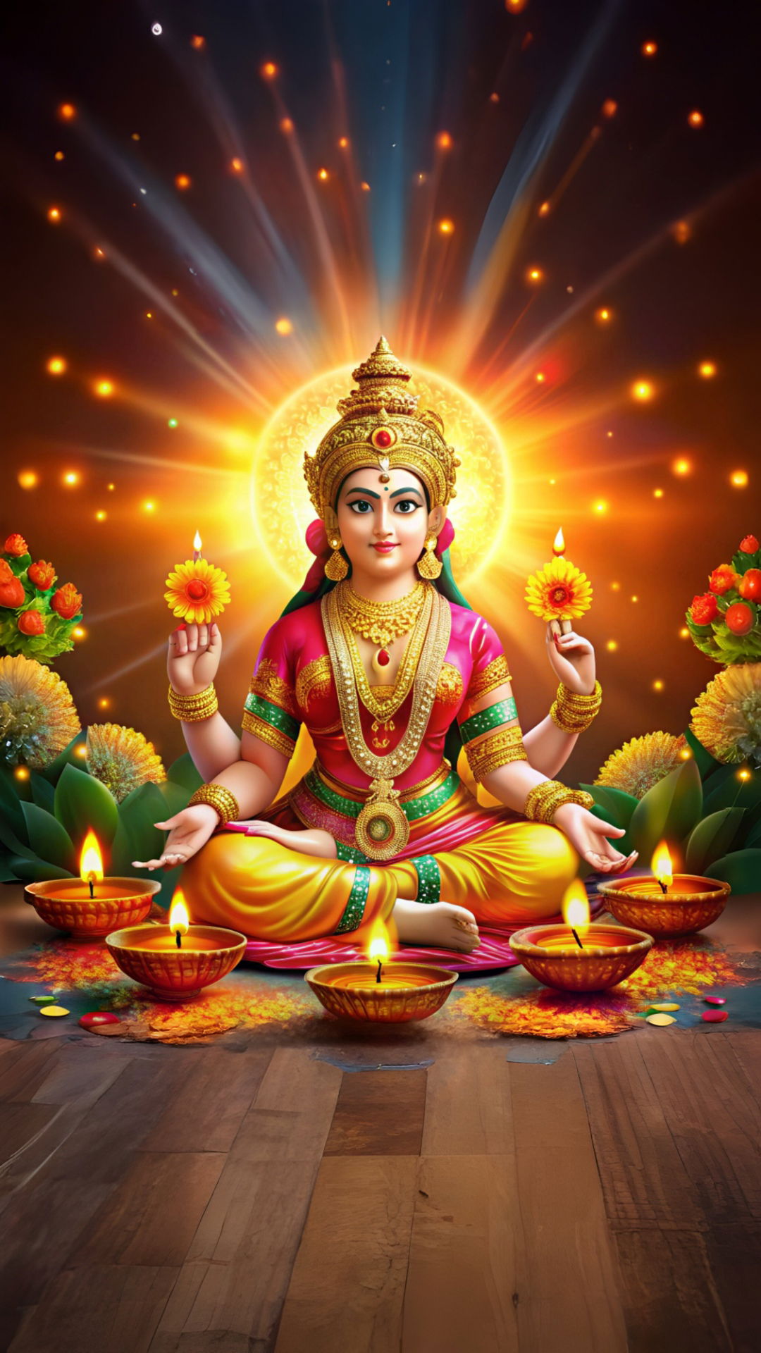 Goddess Lakshmi with lotus flowers
