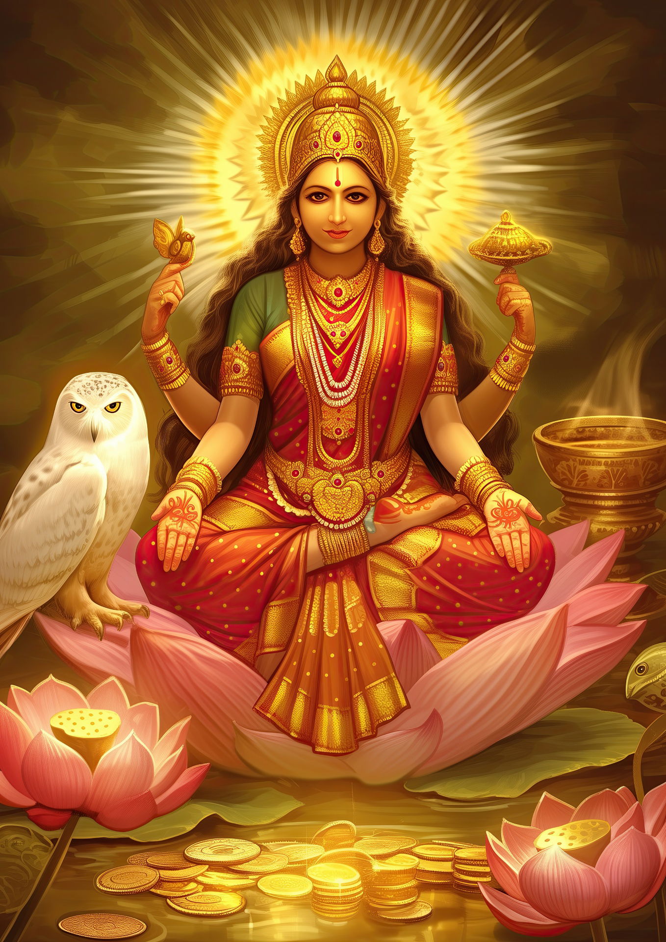 Goddess Lakshmi seated on a lotus