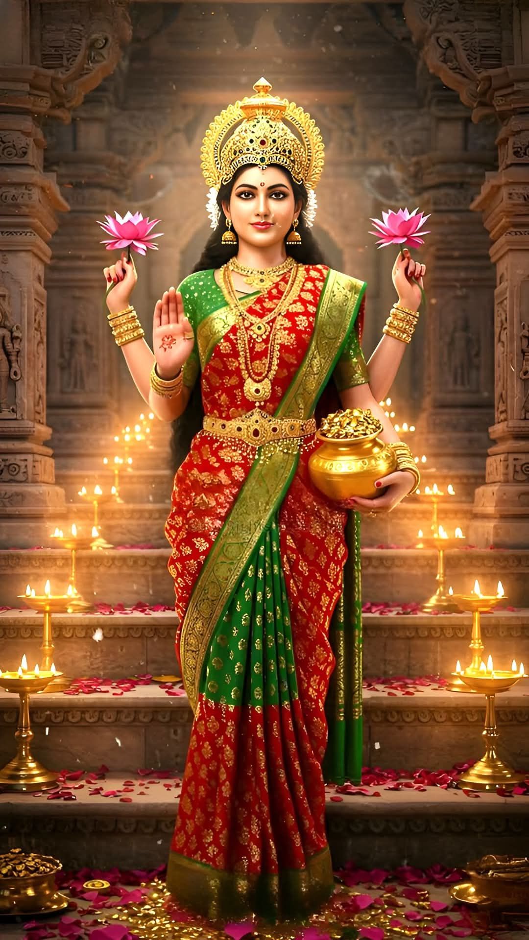 Lakshmi Maa with lotus and blessings.