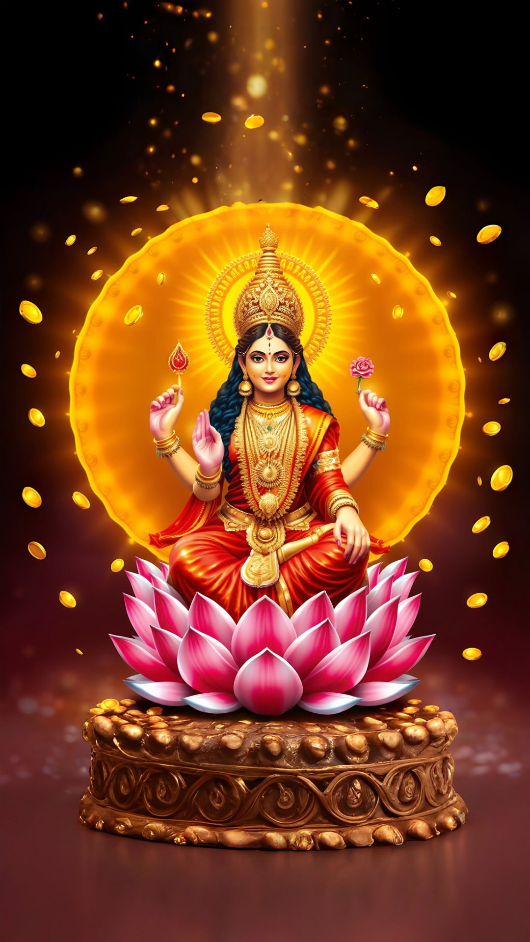 Goddess Lakshmi seated on lotus flower