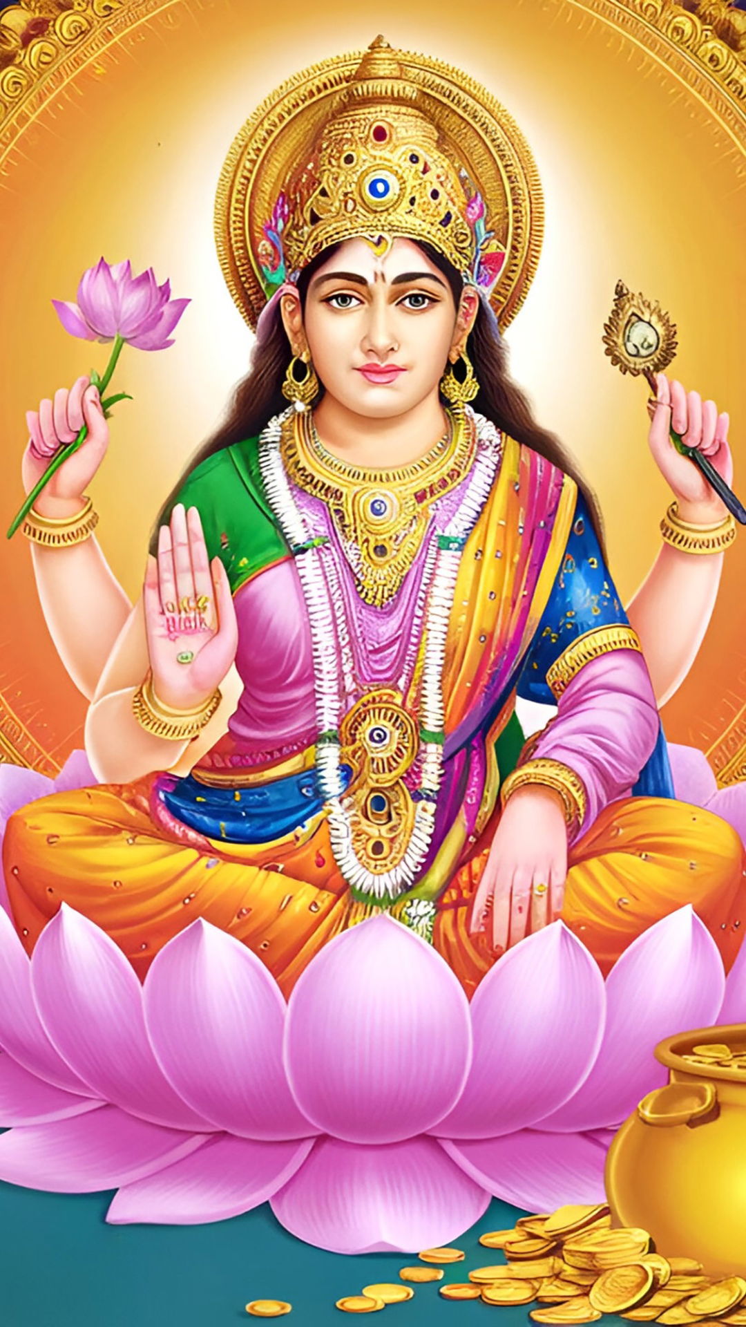 Goddess Lakshmi seated on lotus flowers