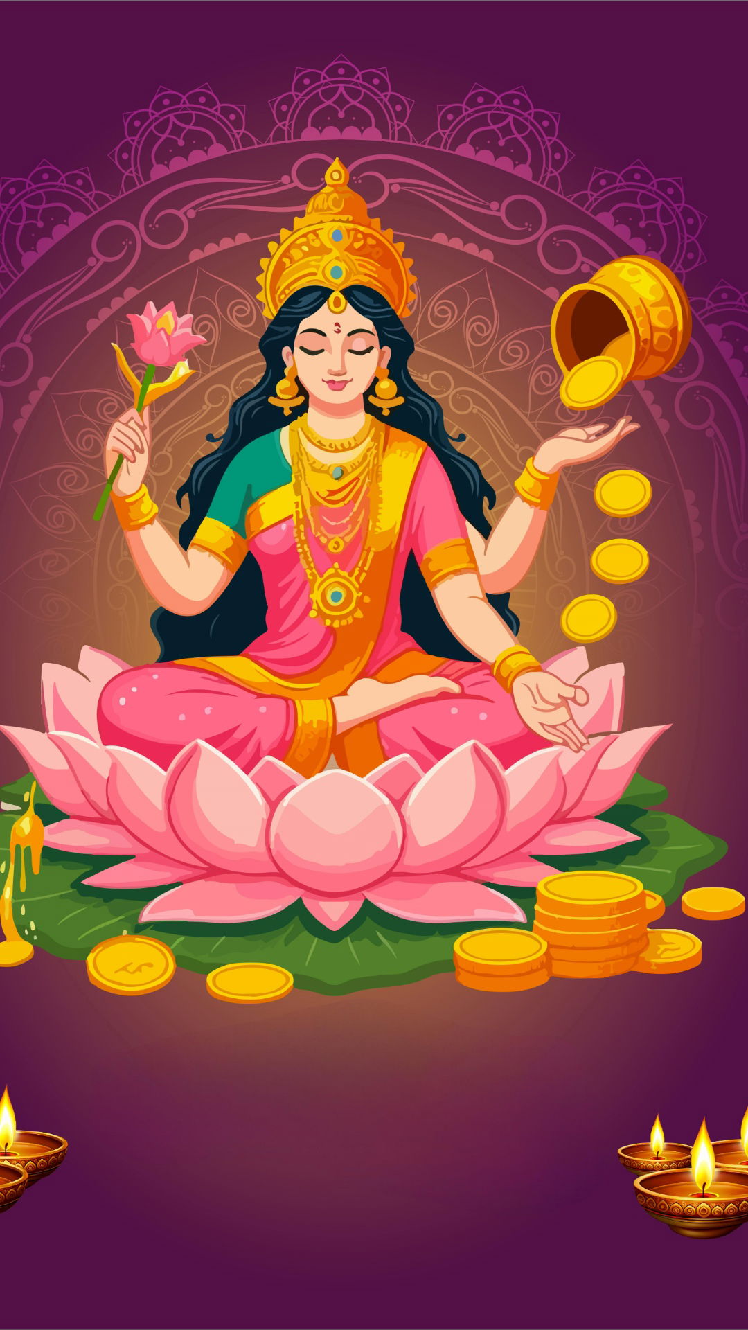 Lakshmi Maa seated on lotus bestowing wealth