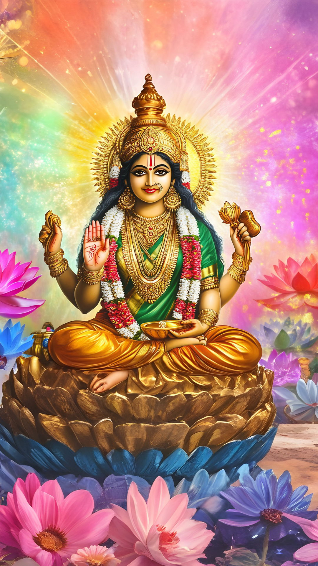 Goddess Lakshmi seated on lotus flower