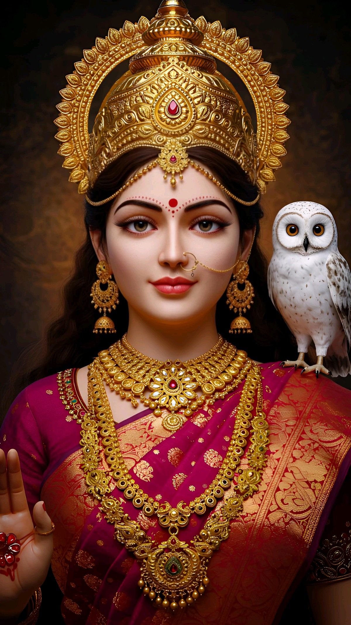 Lakshmi Maa with golden jewelry and owl