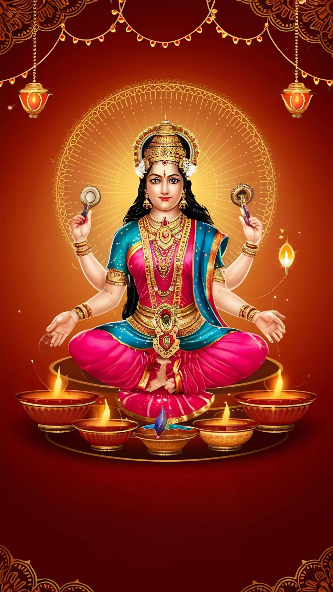 Goddess Lakshmi bestows blessings and prosperity.