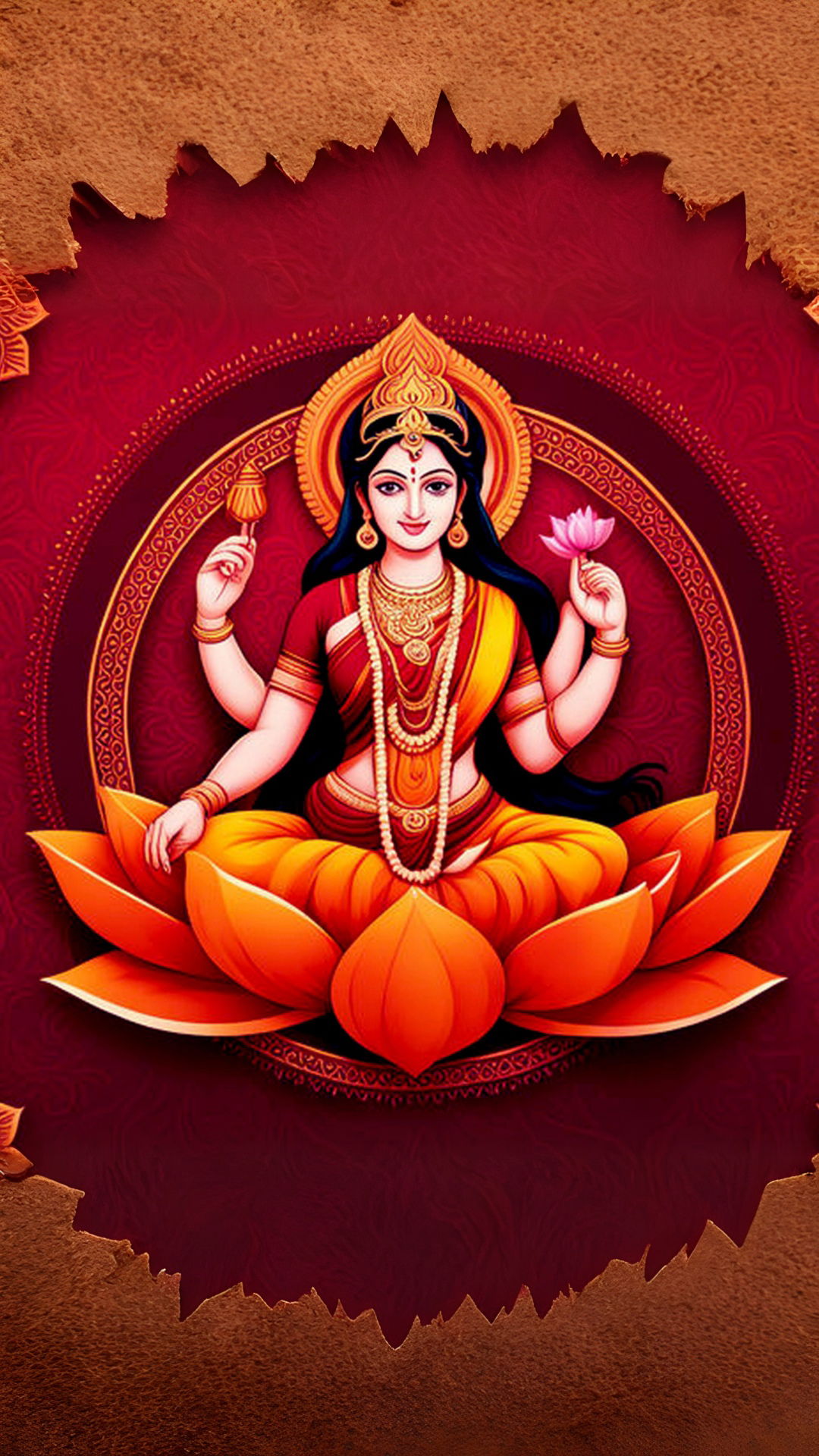 Lakshmi Maa seated on a lotus.