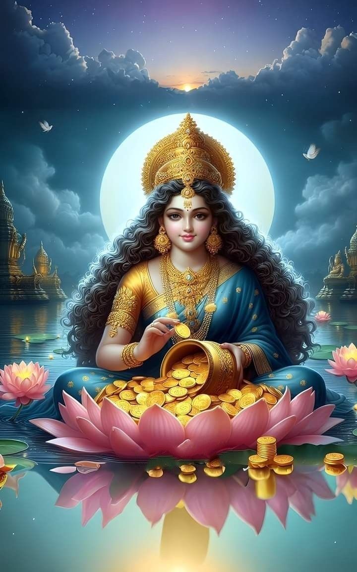 Goddess Lakshmi seated on a lotus