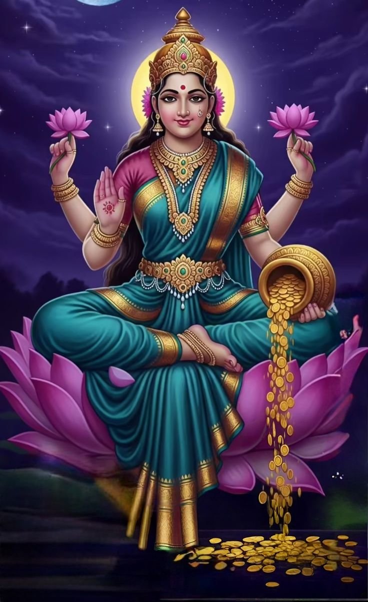 Lakshmi Maa seated on lotus flower