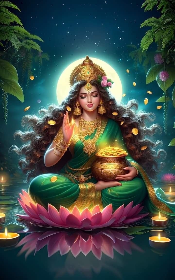 Goddess Lakshmi seated on a lotus