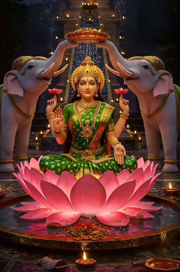 Lakshmi Maa with elephants and lotus