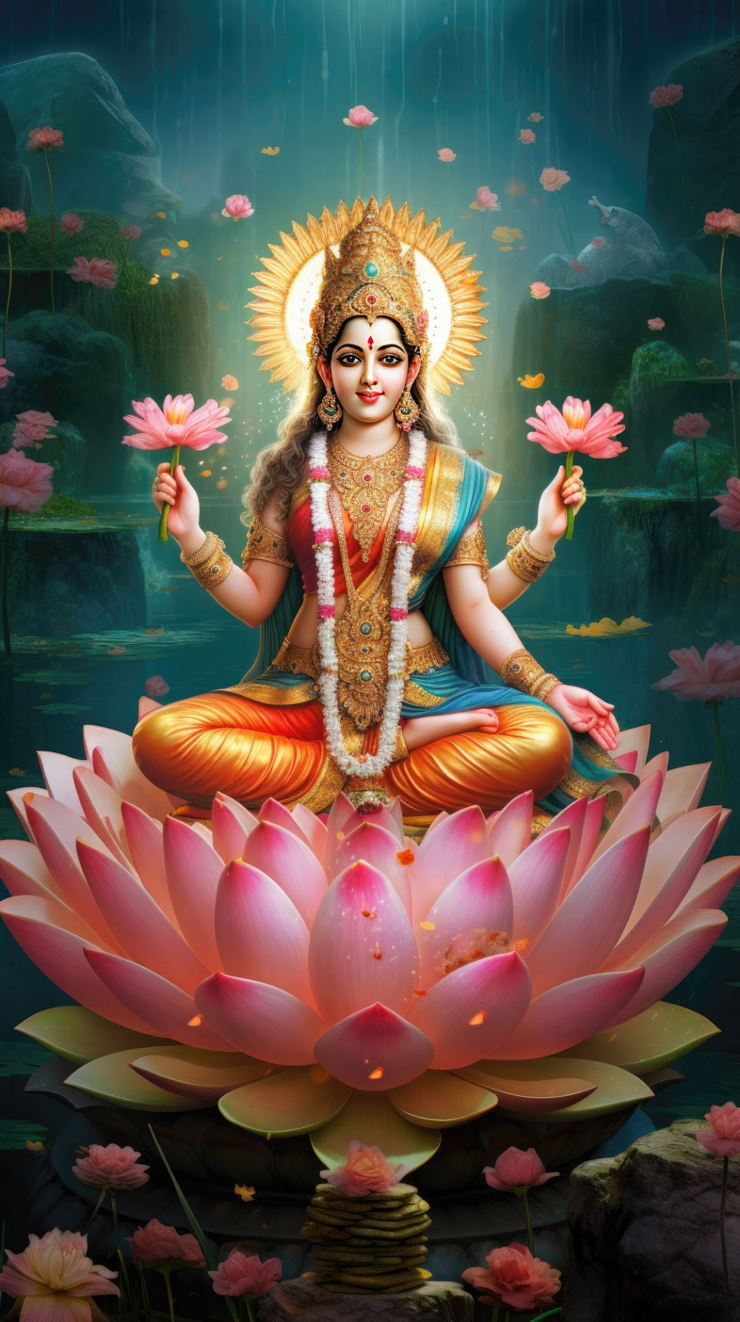 Goddess Lakshmi seated on a lotus