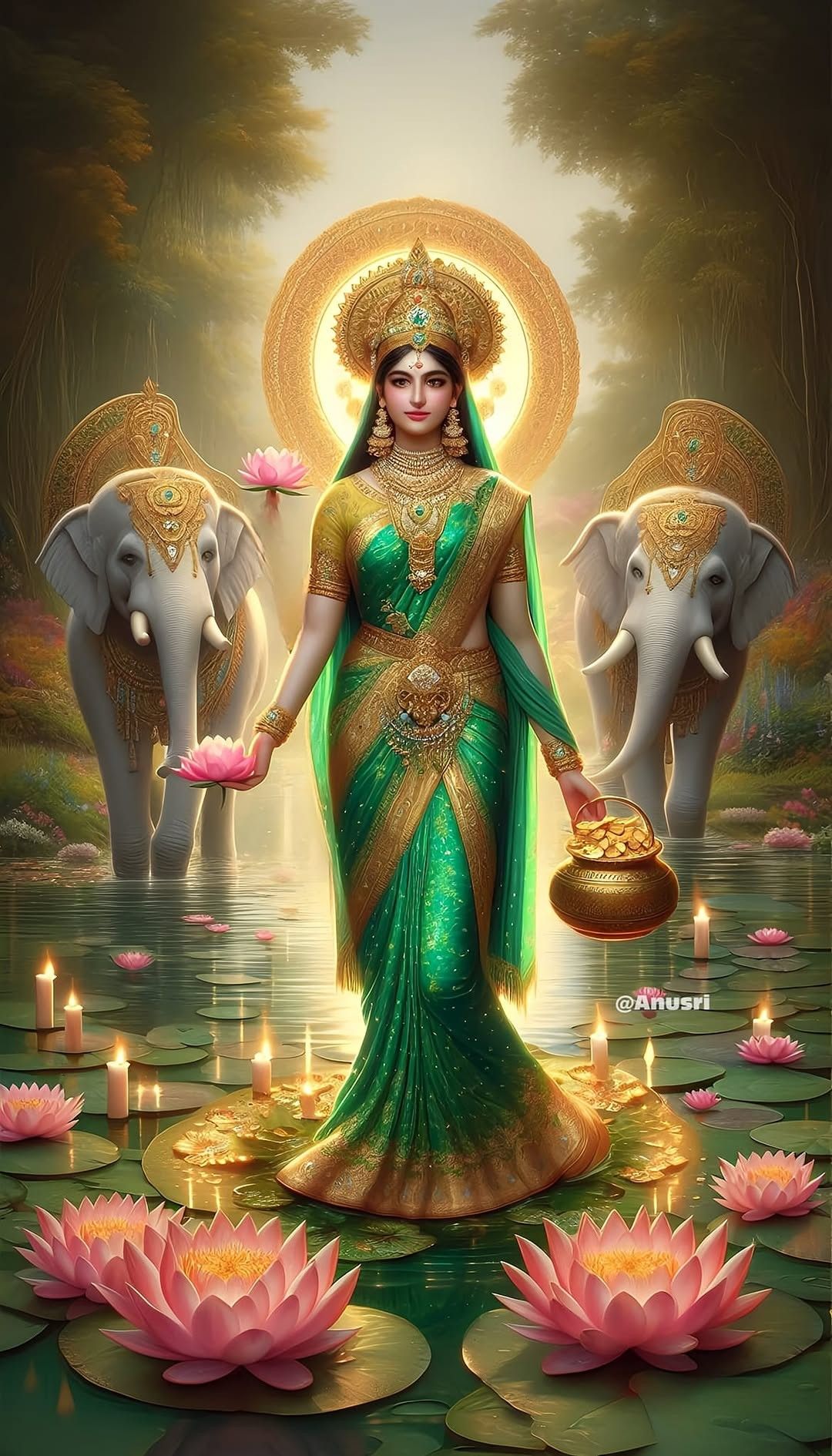 Goddess Lakshmi with elephants and lotus