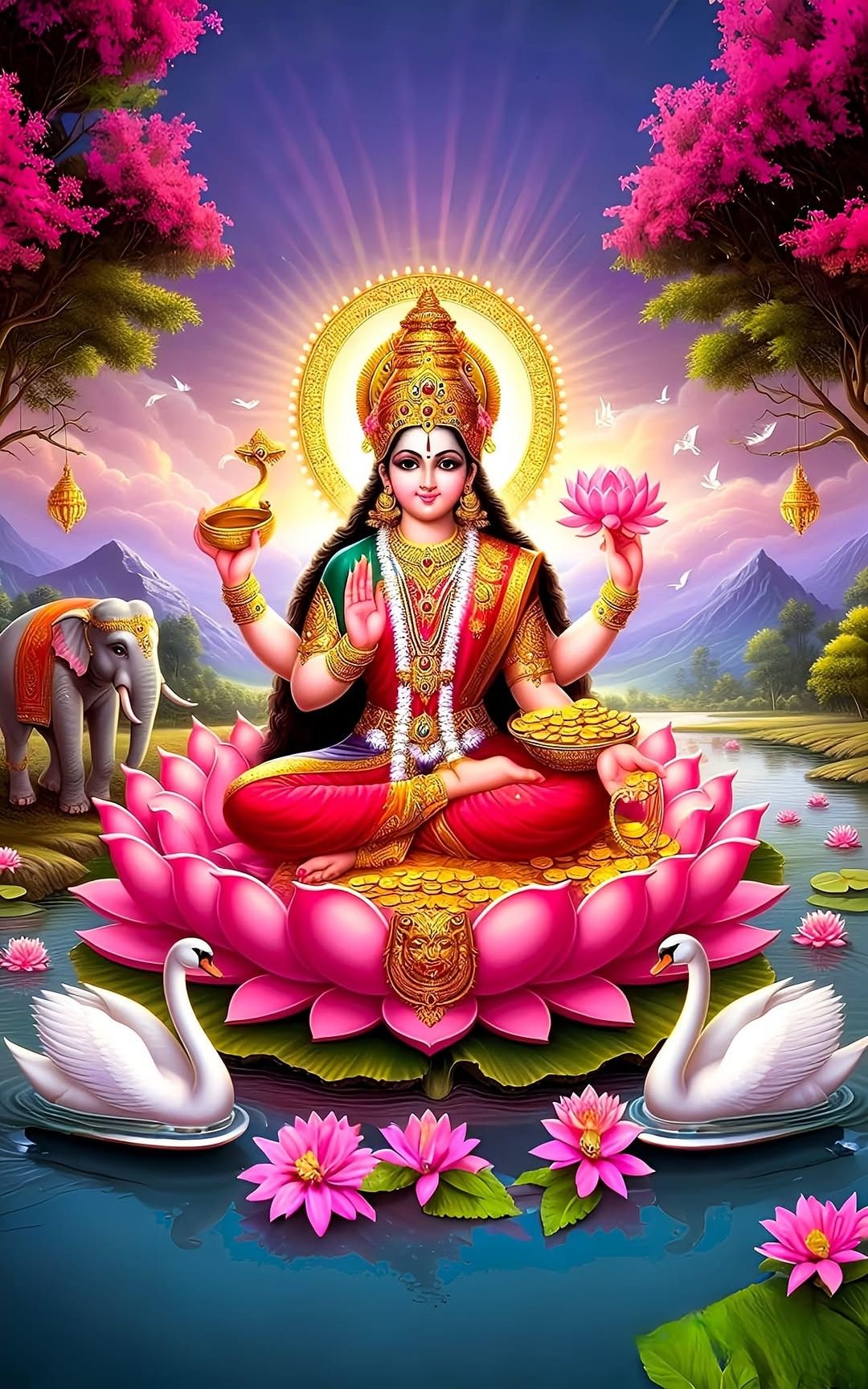 Lakshmi Maa seated on lotus flower