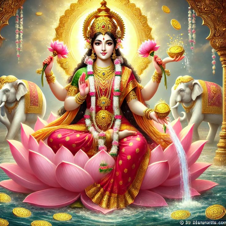 Lakshmi Maa seated on lotus flower