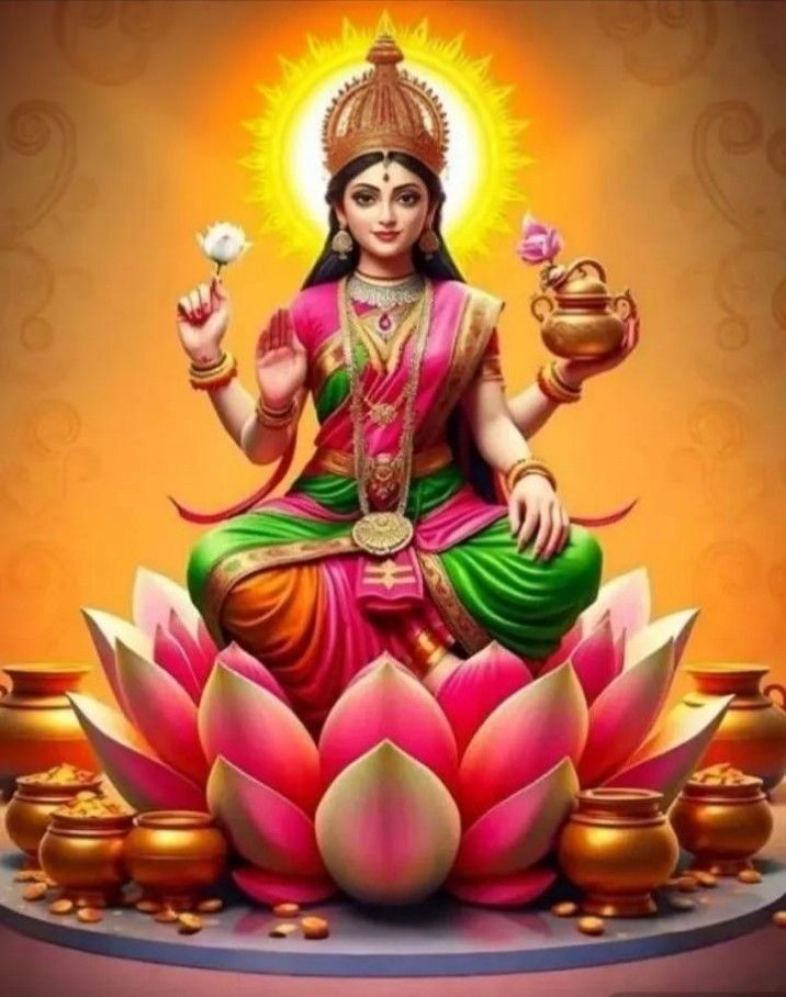 Goddess Lakshmi seated on lotus flower