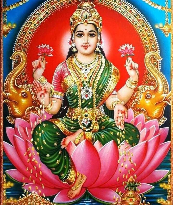 Goddess Lakshmi seated on lotus flower