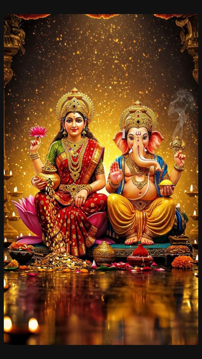 Lakshmi and Ganesha blessing devotees