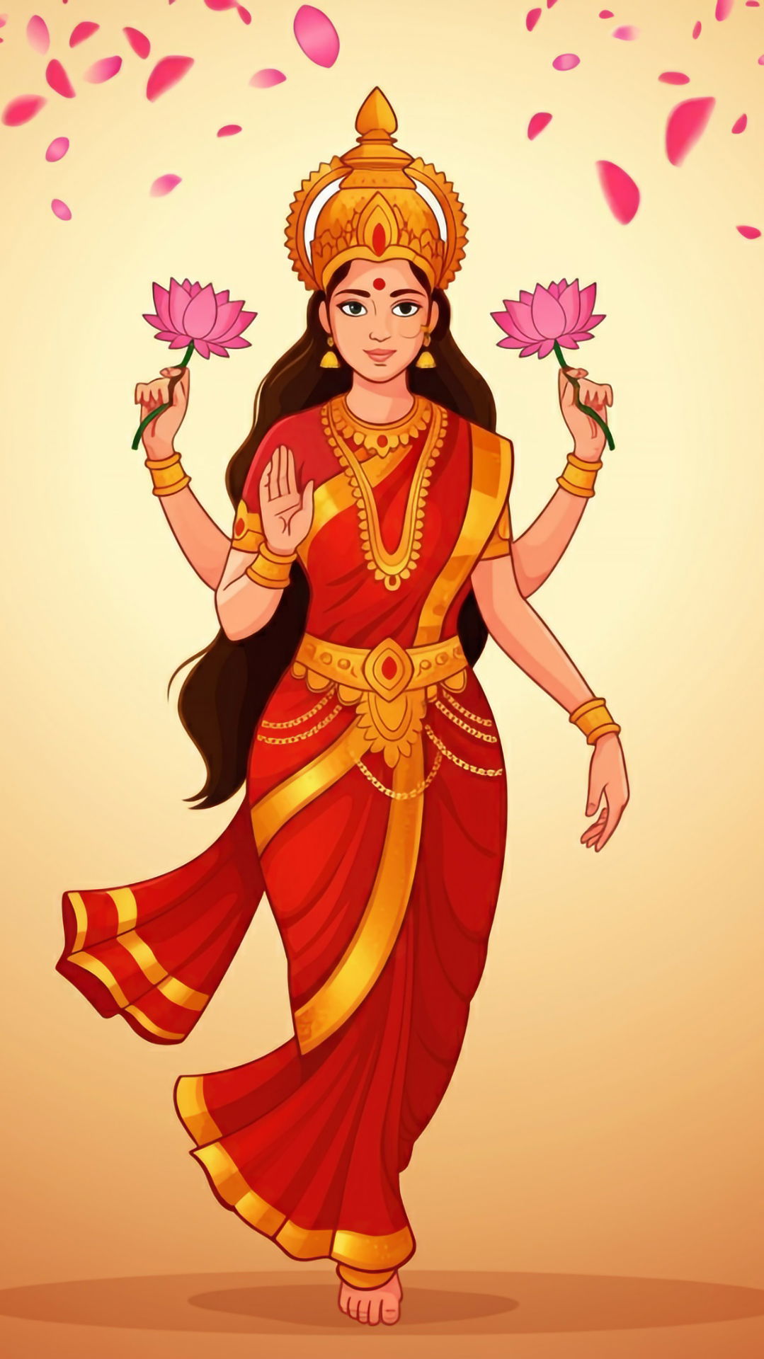 Lakshmi Maa holding pink lotus flowers