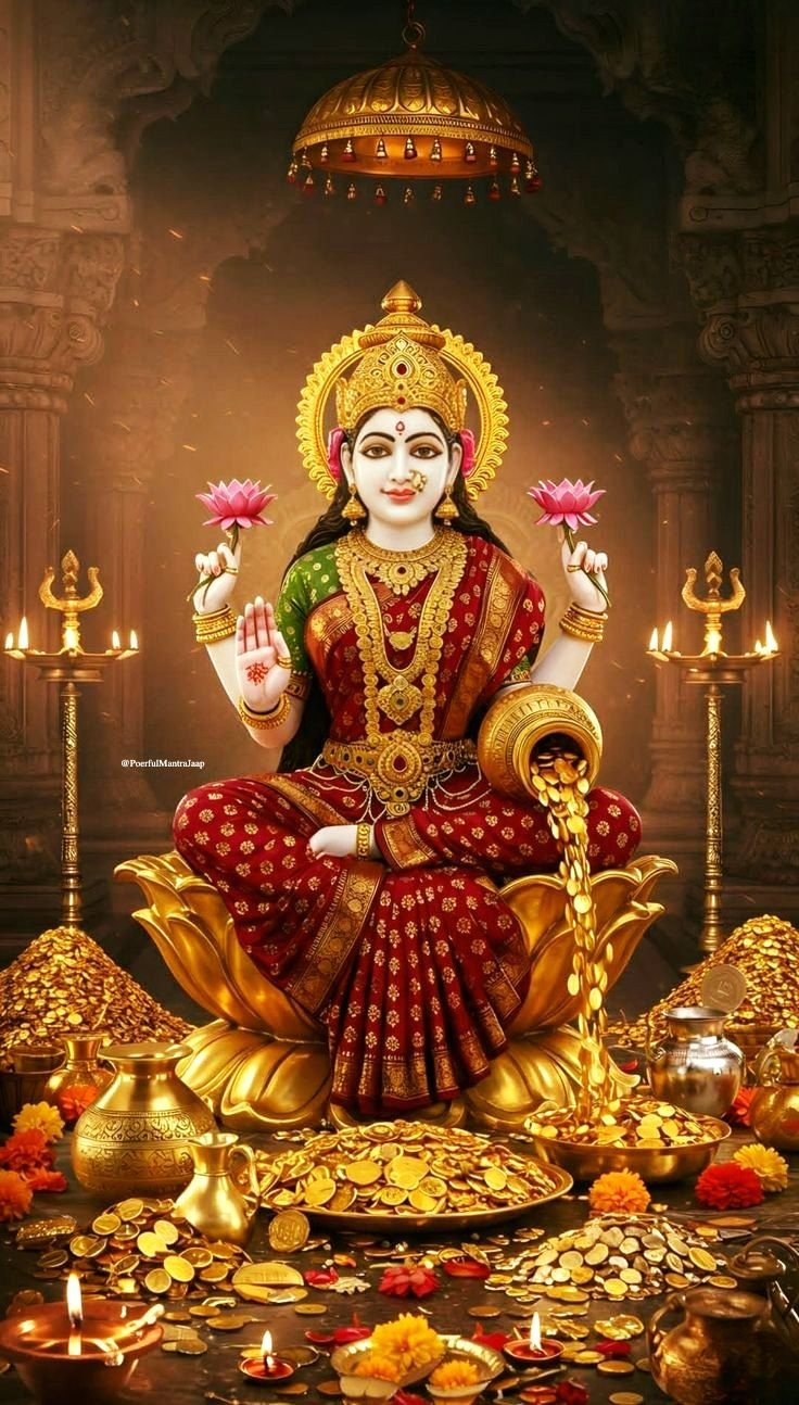 Goddess Lakshmi seated on lotus