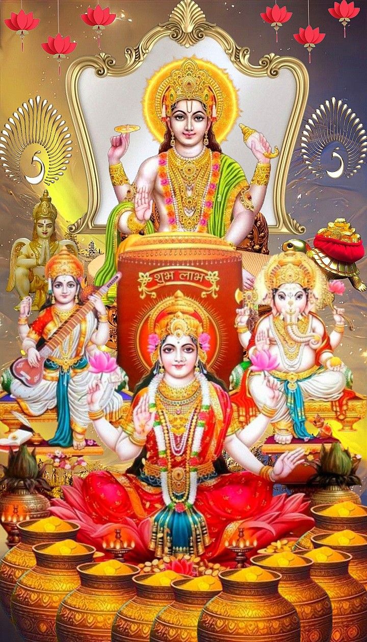 Lakshmi Maa seated on lotus flowers