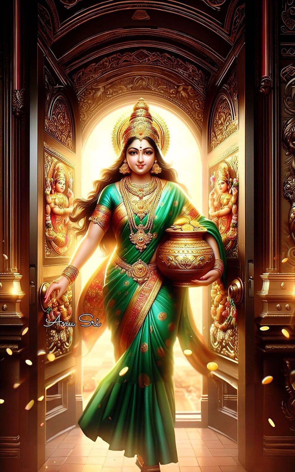 Goddess Lakshmi bestows golden blessings.