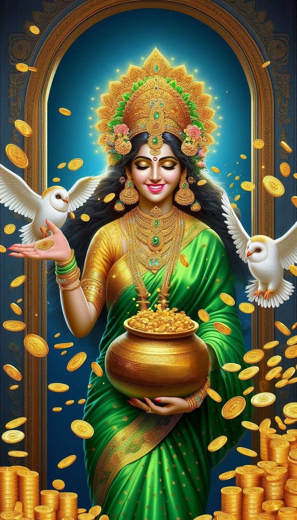 Lakshmi Maa blessing with gold coins