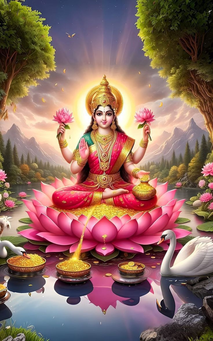 Lakshmi Maa seated on a lotus flower