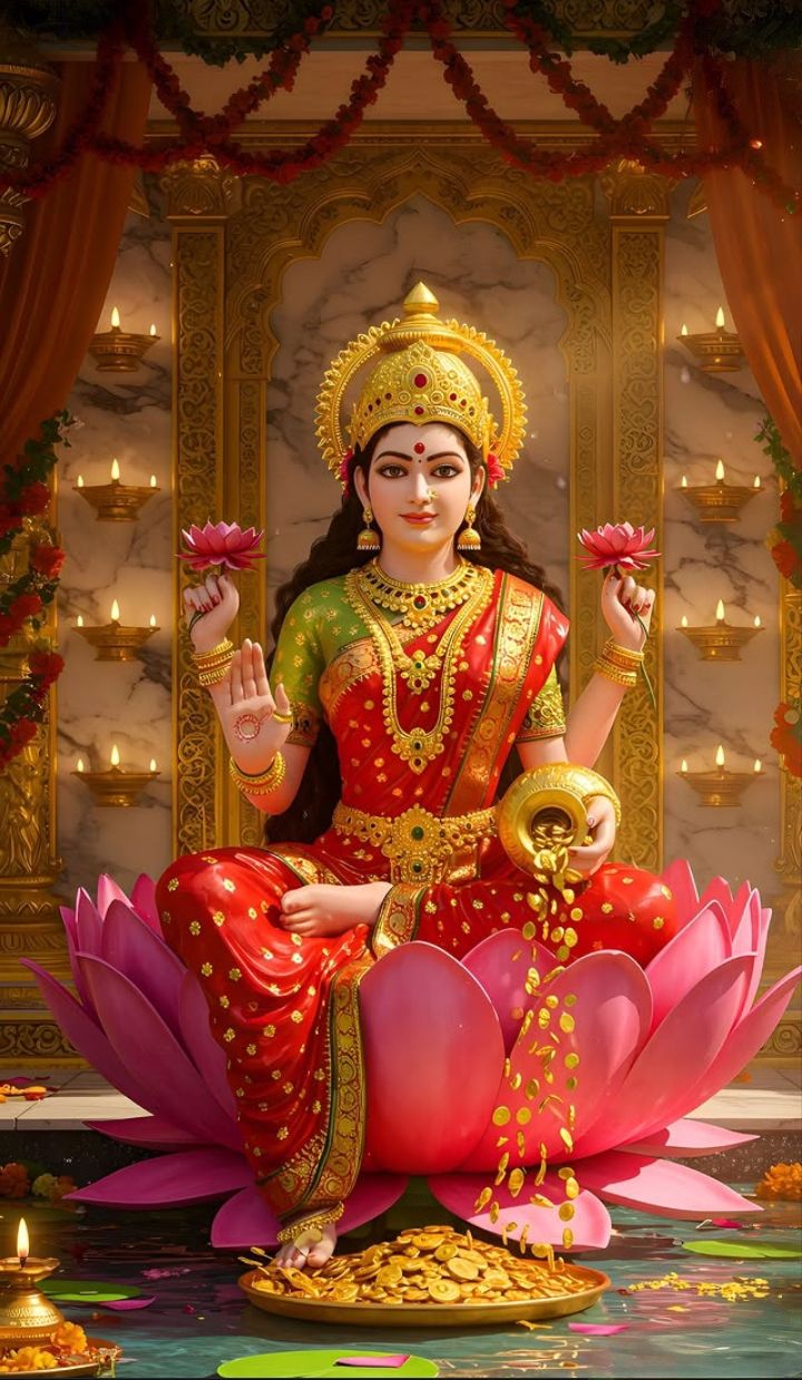 Goddess Lakshmi seated on a lotus