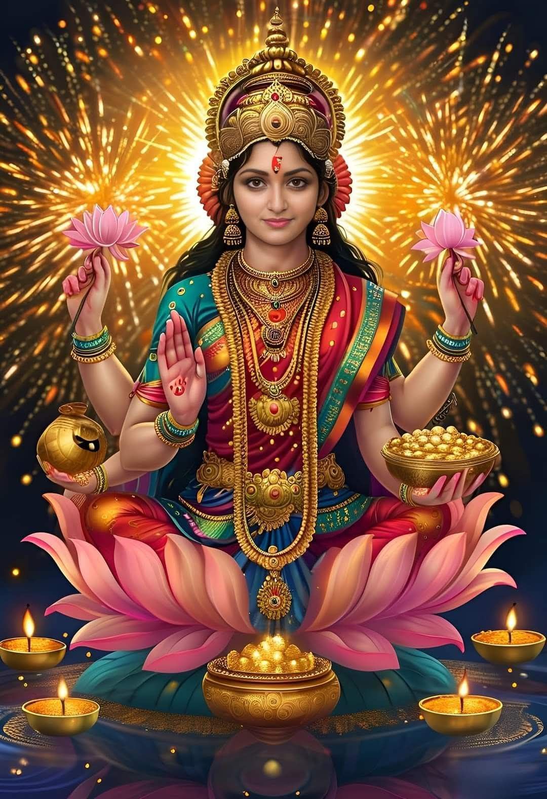 Goddess Lakshmi radiating with golden light