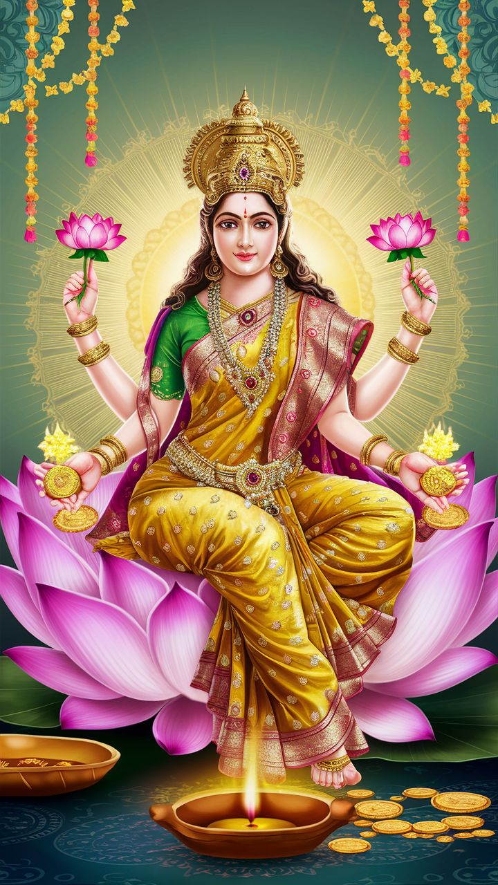 Goddess Lakshmi seated on a lotus