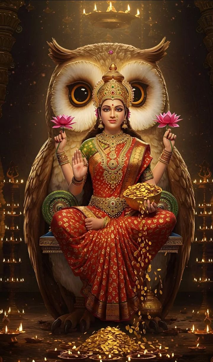 Lakshmi Maa seated on an owl