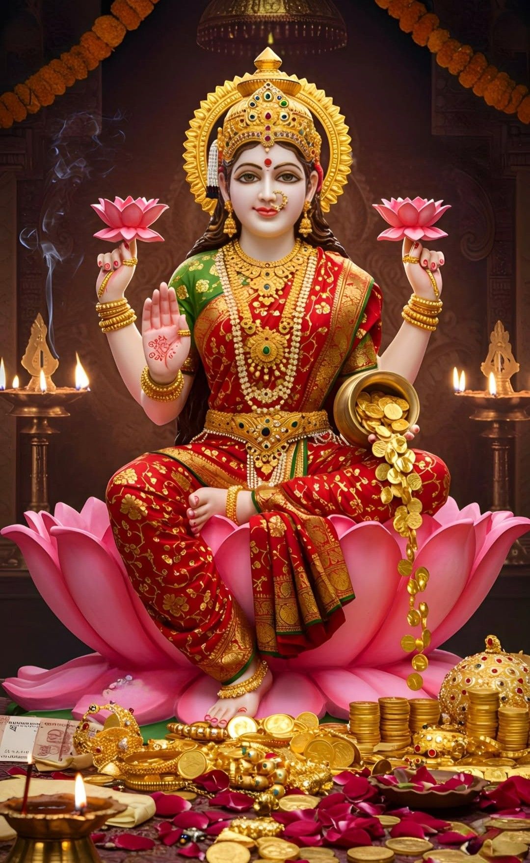 Goddess Lakshmi seated on a lotus