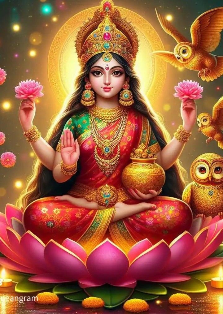 Lakshmi Maa seated on lotus flower