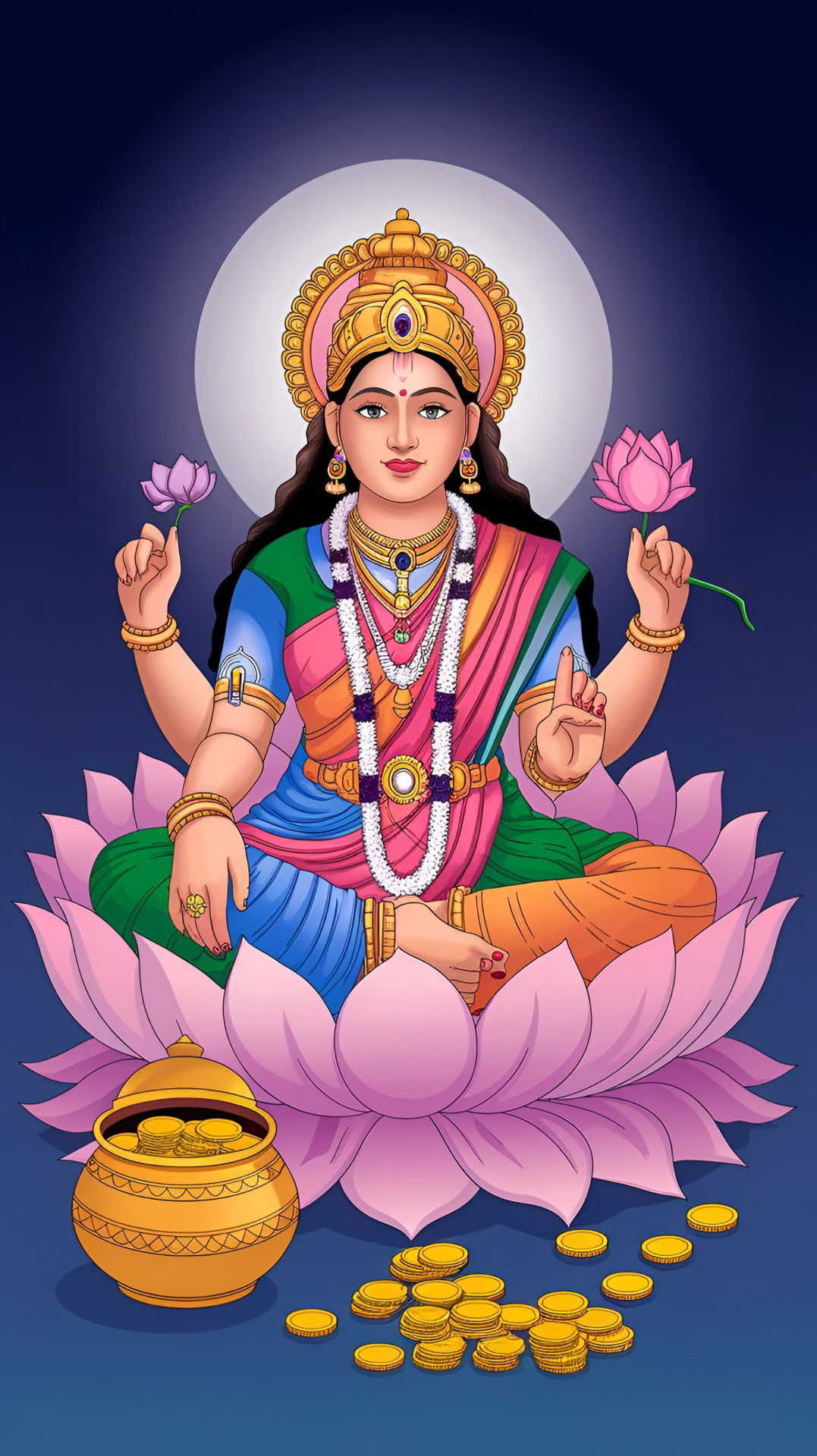 Goddess Lakshmi seated on lotus flower