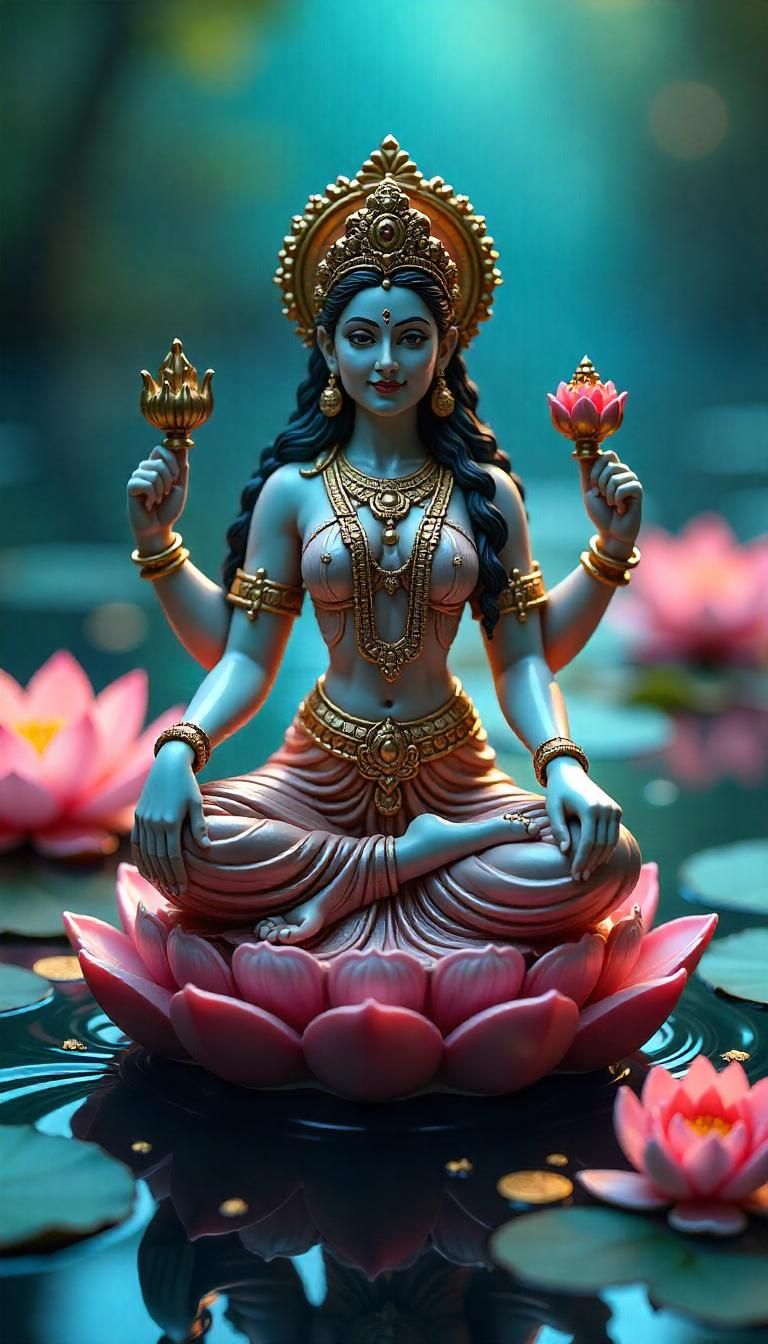 Lakshmi Maa seated on a lotus flower