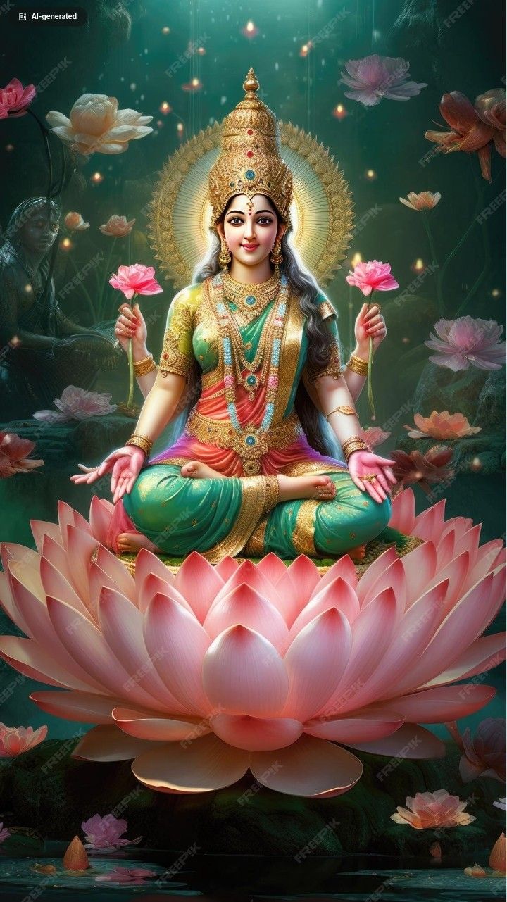 Lakshmi Maa seated on a lotus