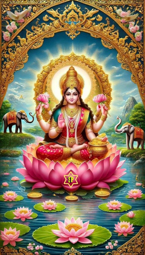 Goddess Lakshmi on lotus flowers