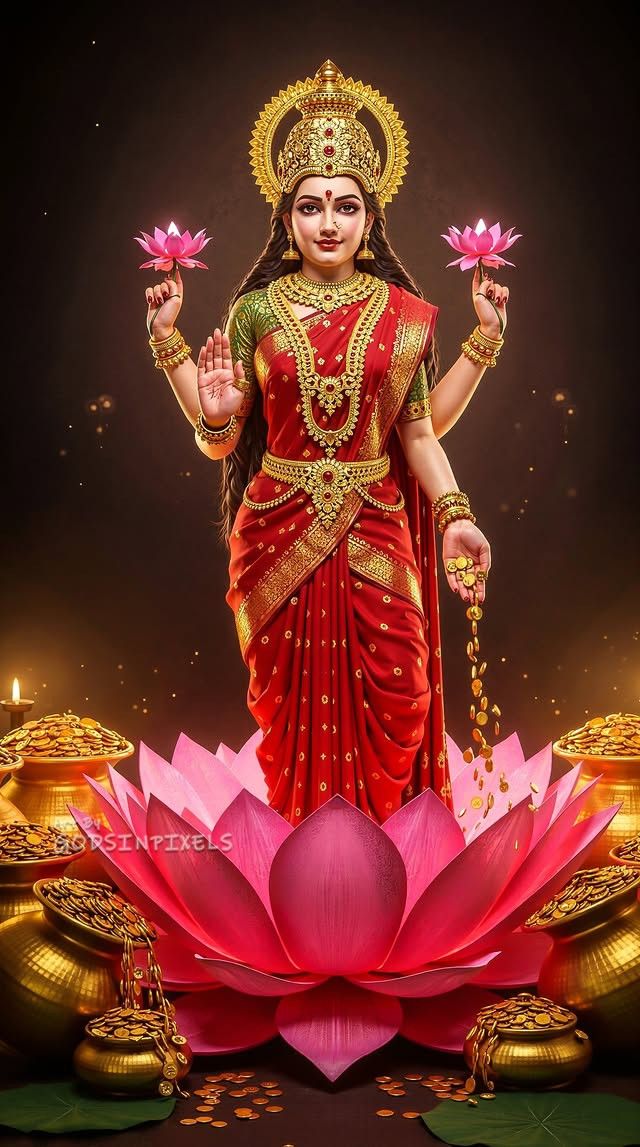 Lakshmi Maa seated on a lotus flower