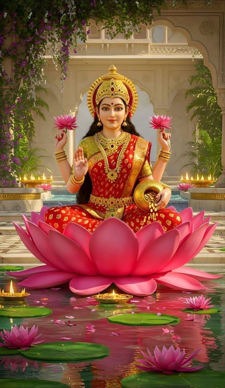 Lakshmi Maa seated on a lotus flower