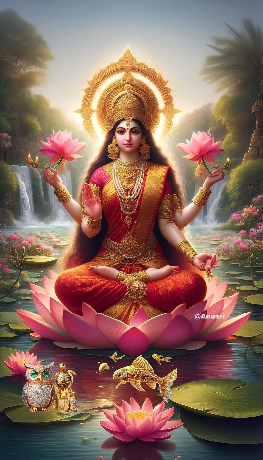 Lakshmi Maa seated on lotus flower