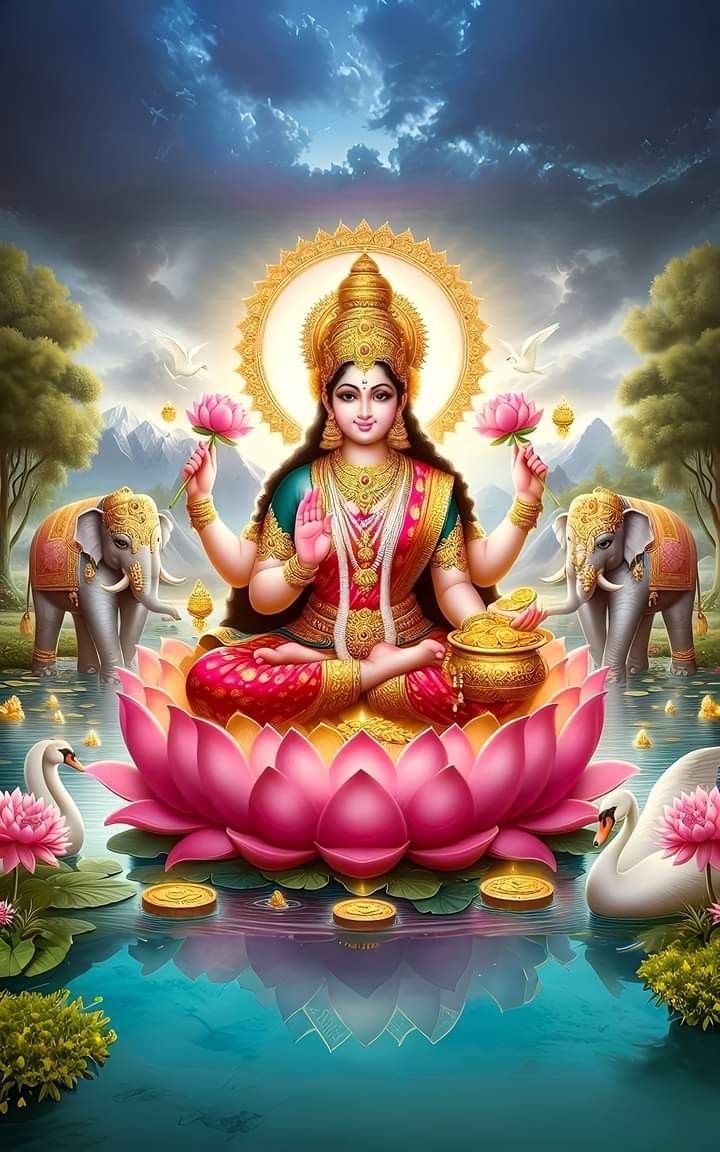 Lakshmi Maa seated on a lotus flower