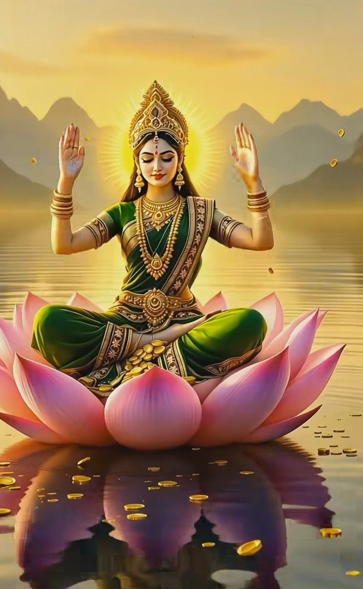 Lakshmi Maa seated on a lotus flower