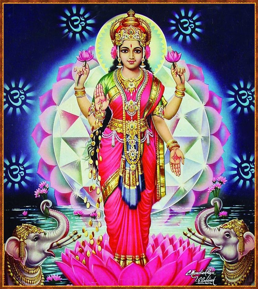 Goddess Lakshmi seated on lotus flowers