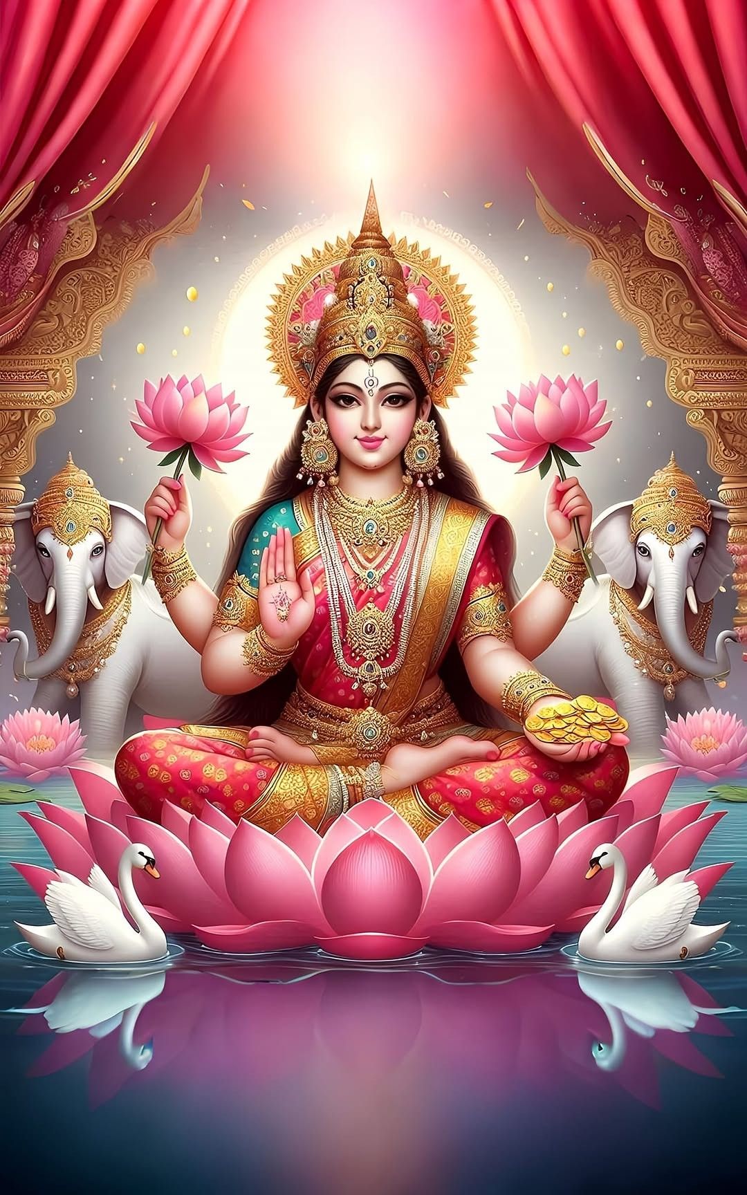 Lakshmi Maa seated on a lotus flower