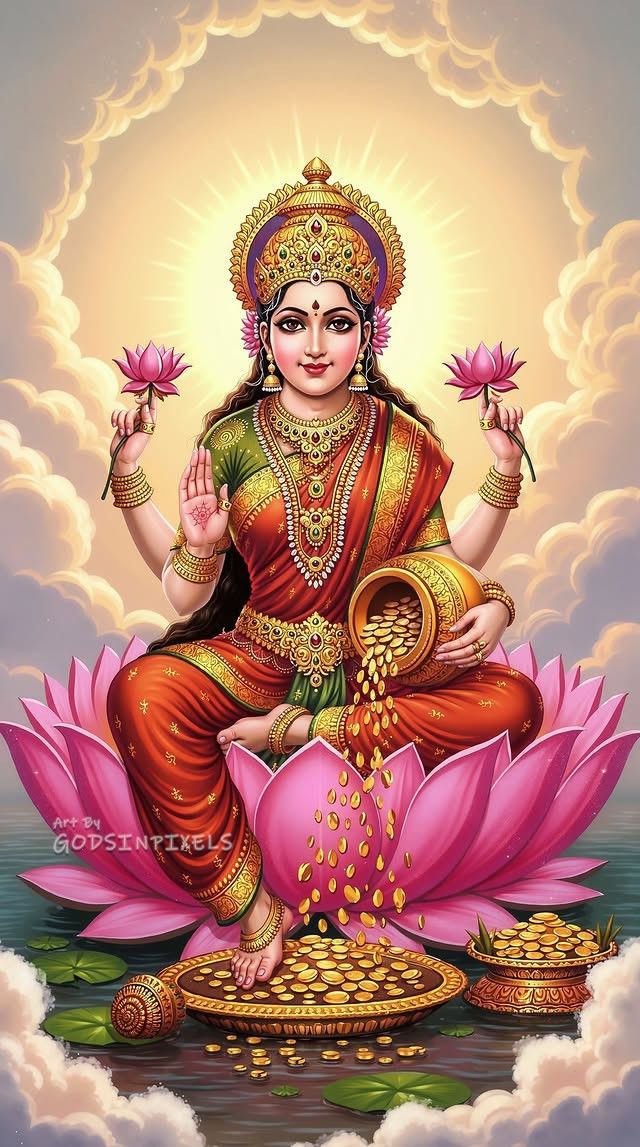 Lakshmi Maa seated on lotus flower