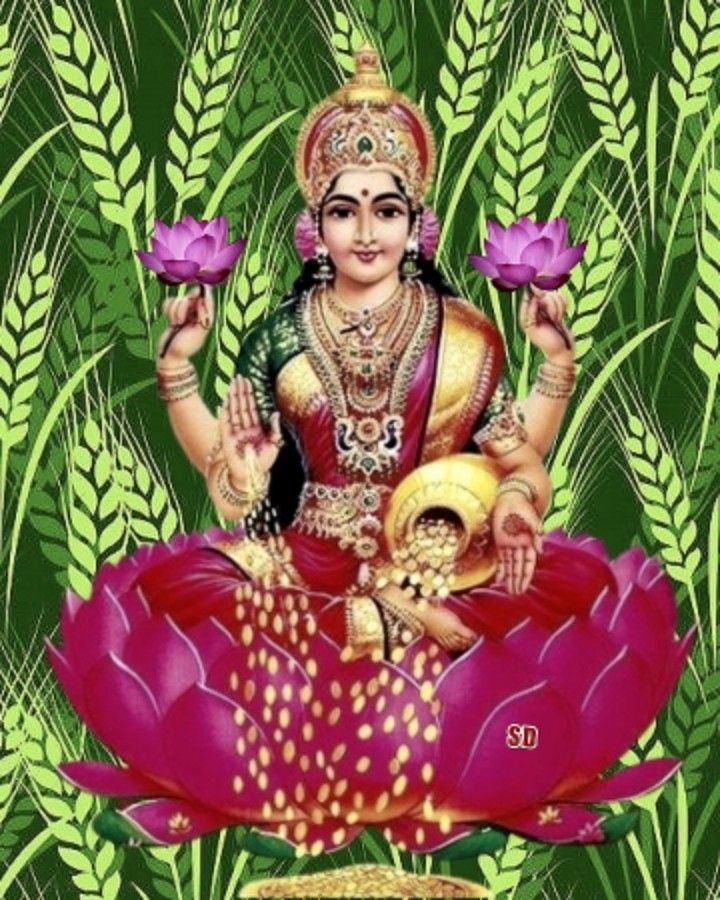 Goddess Lakshmi seated on lotus flower